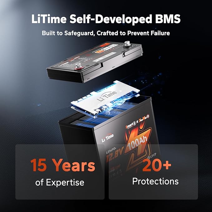 LiTime 12V 100Ah Xtra-Mini Bluetooth Small LiFePO4 Battery - Image 6