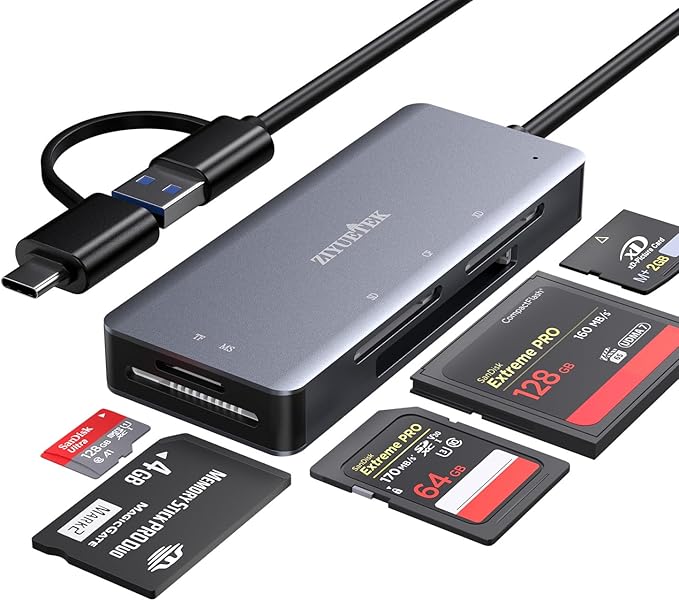 SD Card Reader, Aluminum 5in1 USB USB-C to SD Micro SD MS CF XD Card Reader by ZIYUETEK