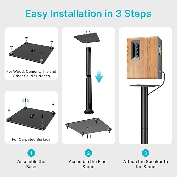 Speaker Stands Pair for Surround Sound, 55 LBS Capacity, 30.1 inch Floor - Image 8