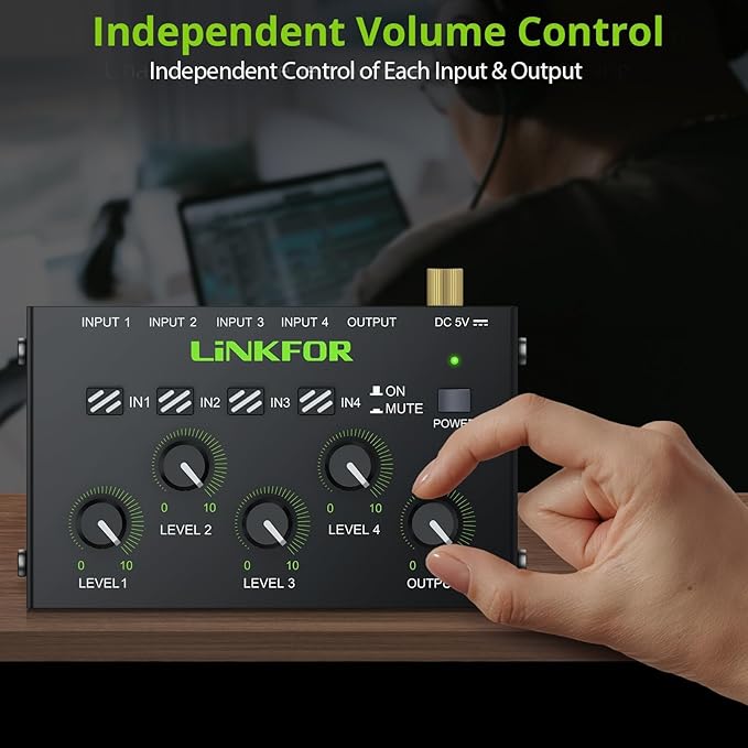 LiNKFOR 4 Channel 3.5mm Audio Mixer Stereo Audio Mixer Support RCA Input and - Image 4