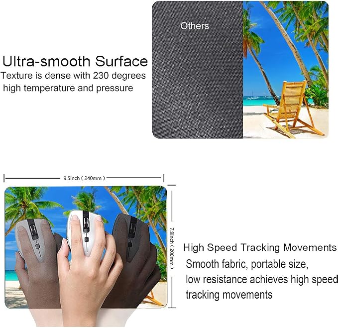 Beach Mouse Pad, Coconut Trees Mouse Pad, Nature Mouse Mat Square Waterproof - Image 3