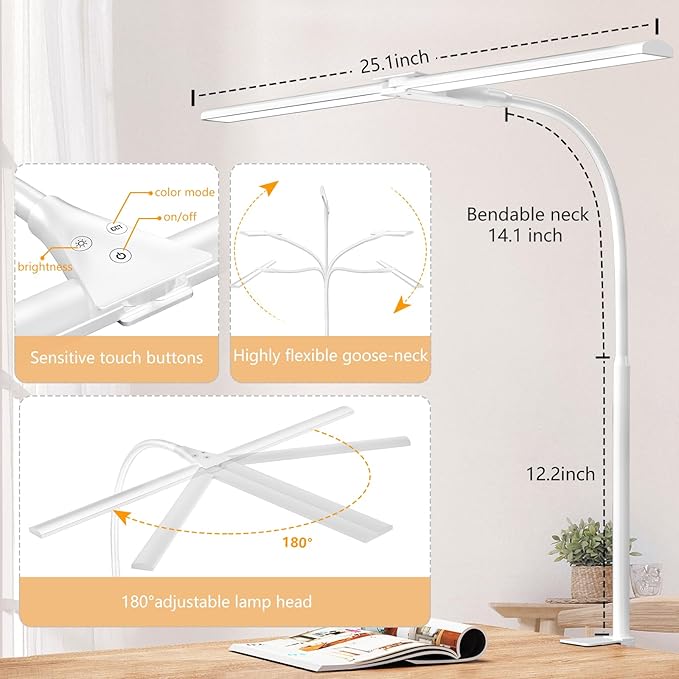 EppieBasic LED Double Head Architect Lamps, Extra Bright Workbench Office - Image 5