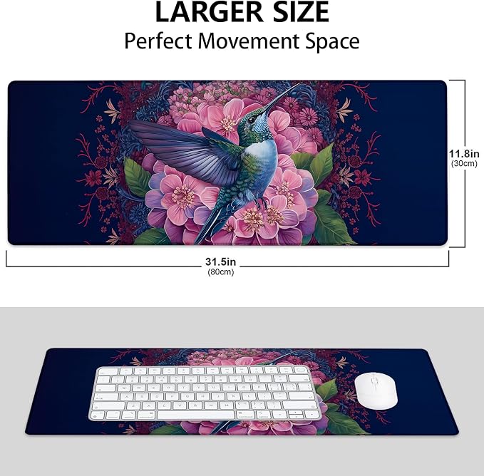 Floral and Hummingbird Large Mouse Pad, Gaming Mouse Pad, Keyboard Mat - Image 3