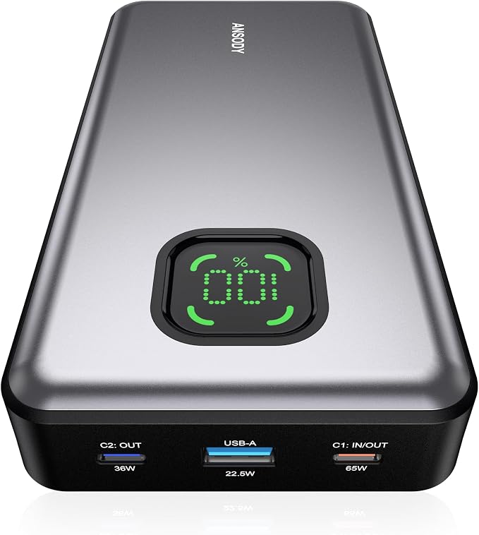 65W Power Bank, 25000mAh Laptop Portable Charger, 100W Total Fast Charging by Ansody