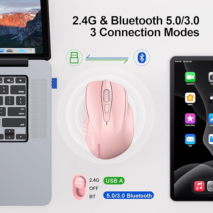 TECKNET Wireless Mouse Silent 4800 DPI Computer USB A & Bluetooth Mouse 6 - Image 2