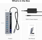 Powered USB C Hub, PULWTOP 9-in-1 USB-Hub suppprt 10Gbps & PD 45W Max Charging - Image 9