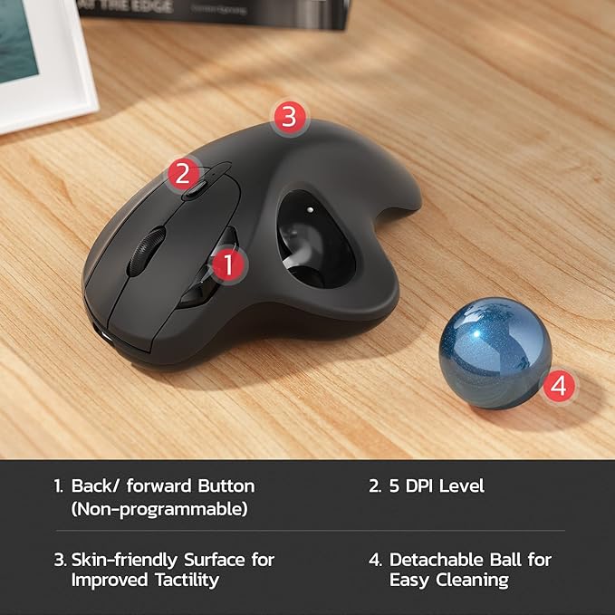 Nulea M501 Wireless Trackball Mouse, Rechargeable Ergonomic, Easy Thumb Control - Image 6