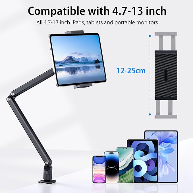 Tablet Stand Holder, Aluminum iPad Desk Mount Bracket, Tablet Arm Mount Holder - Image 5