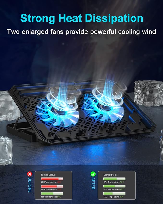 KeiBn Laptop Cooling Pad, Gaming Laptop Cooler 2 Fans - Image 2