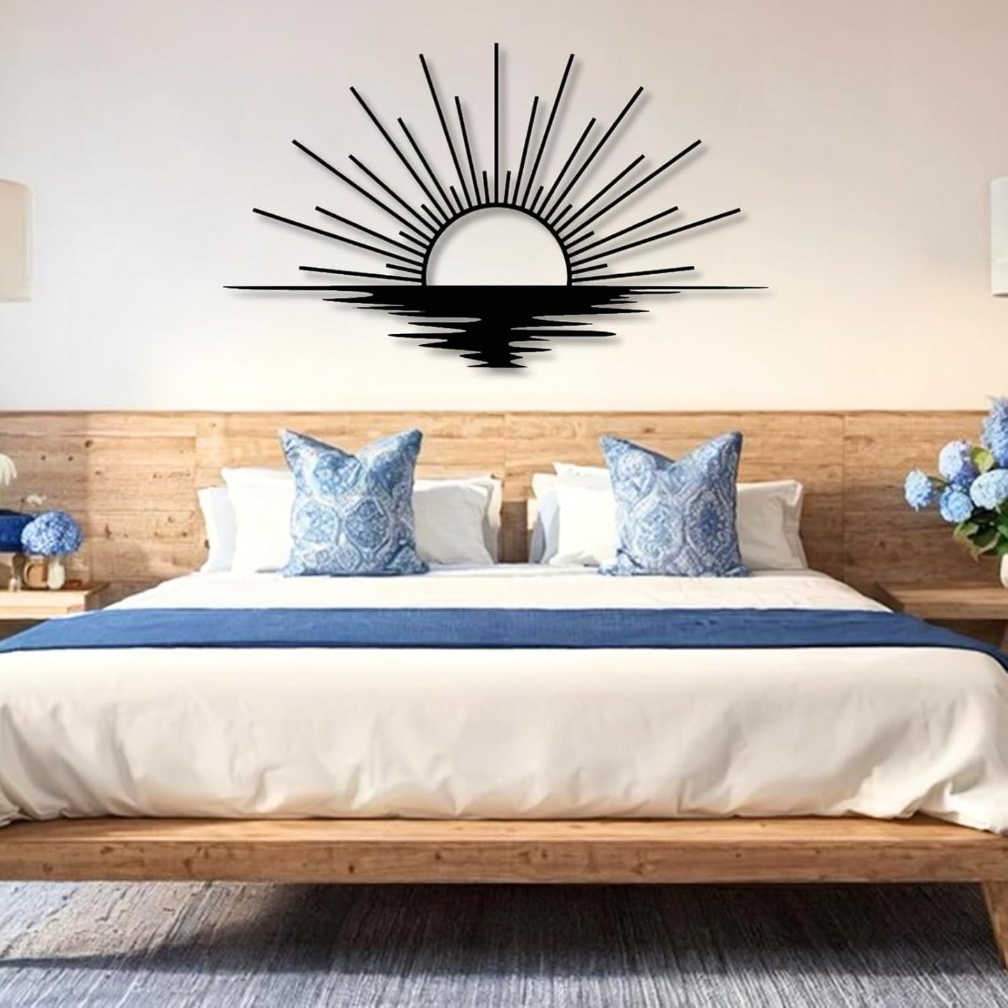 Sunrise Metal Wall Art, Metal Sun Wall Decor, Metal Sun Outdoor Decor, Large Metal Sun Wall Art, Sun Wall Art, Boho Sun Wall Art, Sunshine Metal Sign, Living Room Bedroom Wall Hangings (Silver, 35"x 20"| 90x53cm )