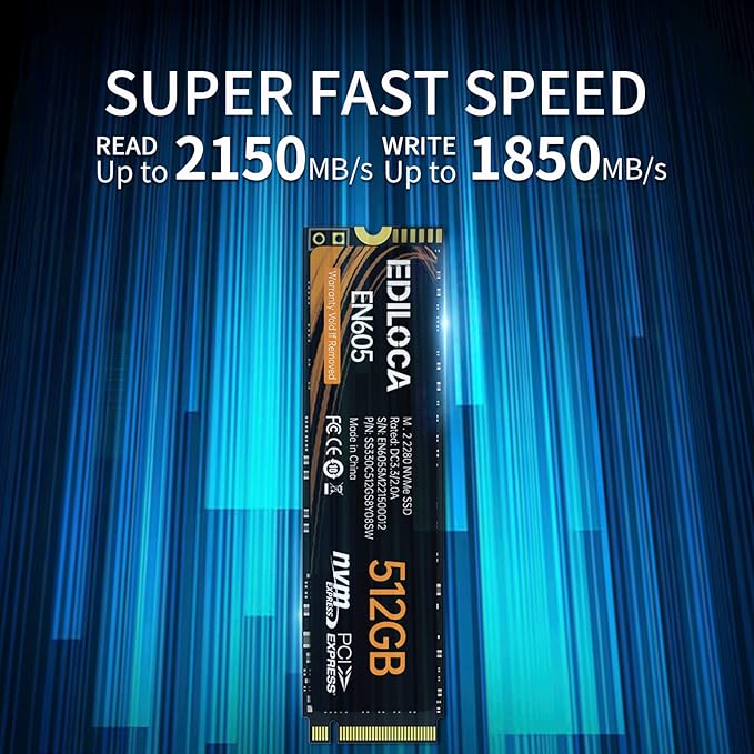 EN605 512GB M.2 SSD, NVMe1.3 PCIe Gen3 x4 SSD TLC, Internal Hard Drive - Image 2