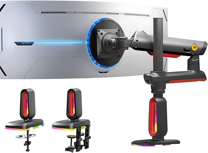 RGB Gaming Monitor-Arm for Flat/Ultrawide/Curved Monitors 32 to 60 inch by NBERGONOMIC