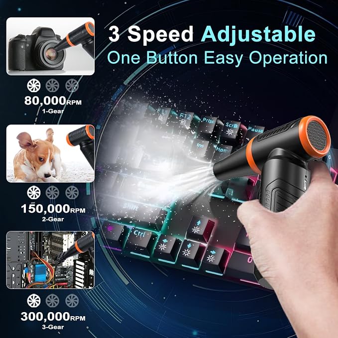 Compressed Air Duster, 000RPM Powerful Electric Air Duster, No Canned Air - Image 3