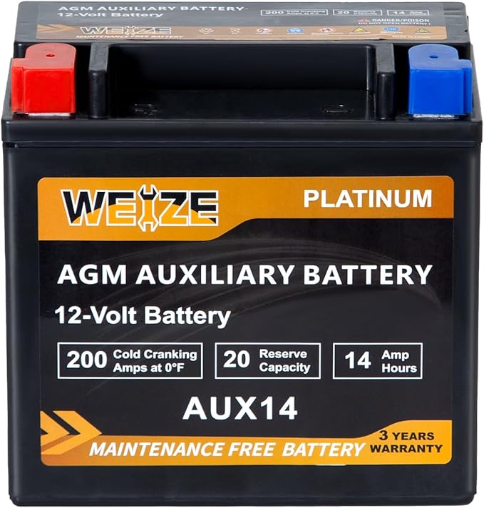 Weize AUX14 AGM Auxiliary Battery, 36 Months Warranty, BCI Group 400 Battery by WEIZE