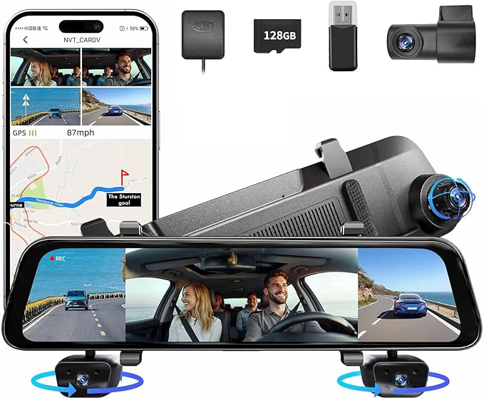 2025 Rear View Mirror Camera, 4 Channel Mirror Dash Cam Front and Rear Inside by GloryesCarAccessories