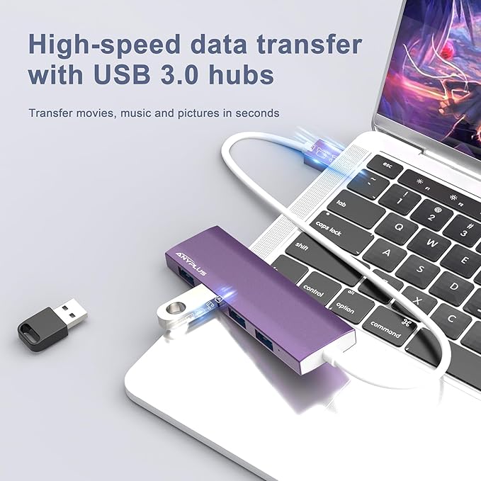 USB Hub, USB 3.0 Hub Aluminum Alloy Ultra Slim USB Splitter, Portable 4 Port - Image 4