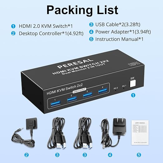 Dual Monitor HDMI KVM Switch, 2 Computers 4K60Hz Dual Monitor KVM Switches - Image 8