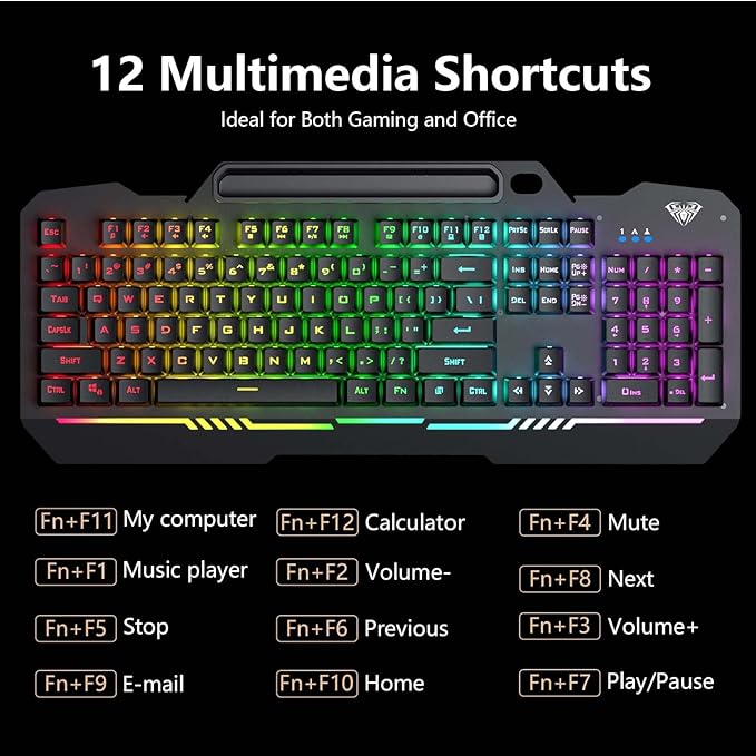 AULA Gaming Keyboard, T102 104 Keys Gaming Keyboard and Mouse Combo - Image 6