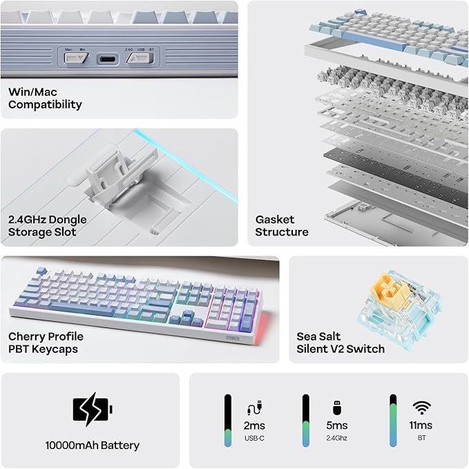 EPOMAKER TH108 Full Size Mechanical Keyboard, Wireless Gaming Keyboard - Image 2