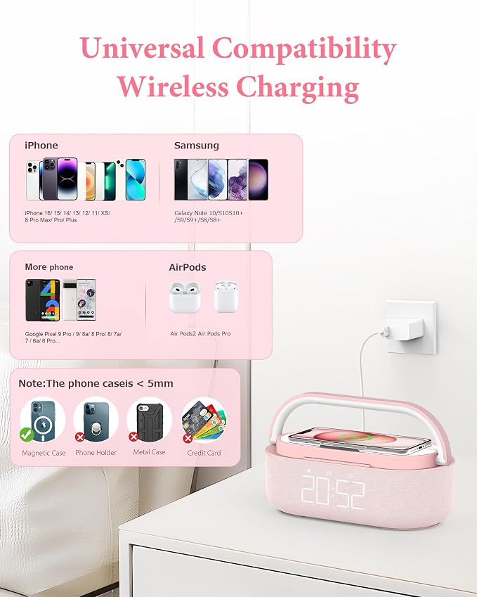 COLSUR Bluetooth Speaker with Wireless Charger, FM Radio, Dimmable LED Night - Image 7