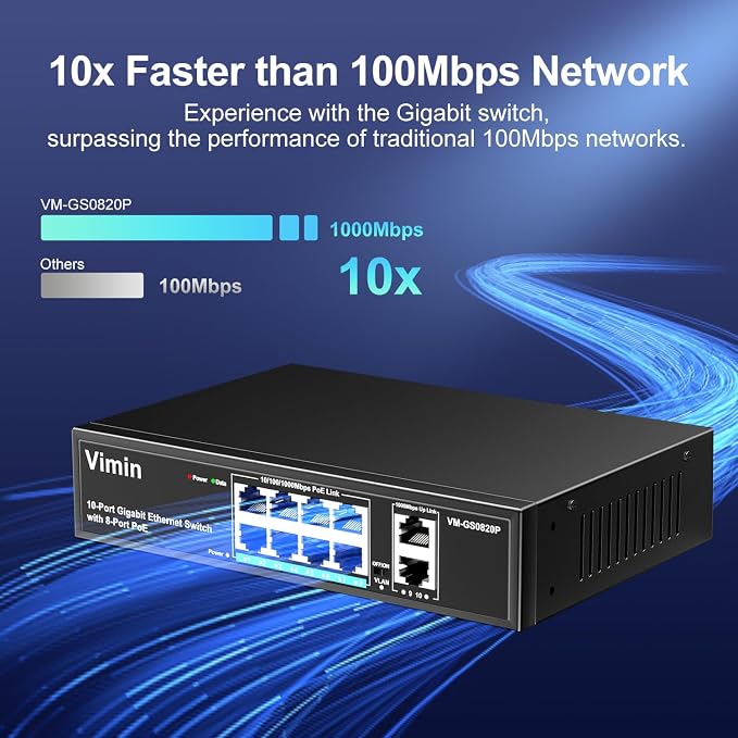 8 Port Gigabit PoE Switch with 2 Uplink Gigabit Ports, VIMIN 10 Port Unmanaged - Image 4