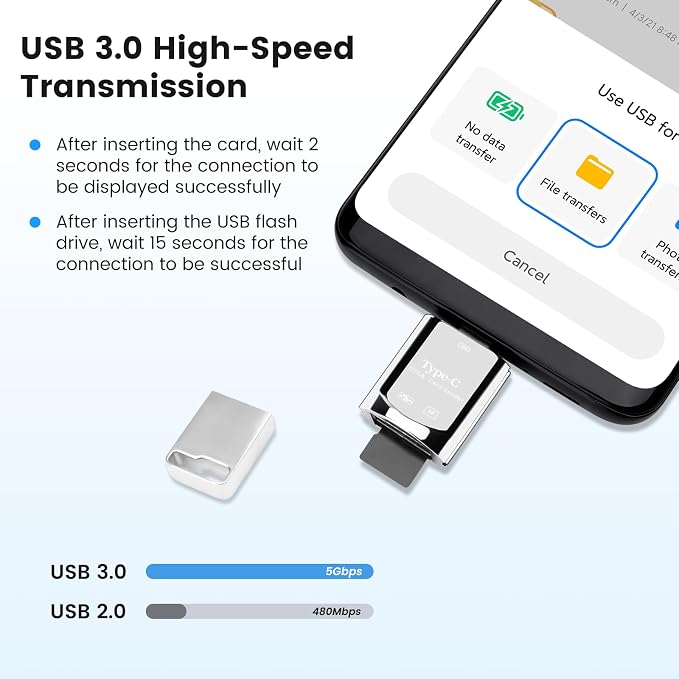 BORLTER CLAMP USB C Micro SD Card Reader, Type C SD Card Reader - Image 7