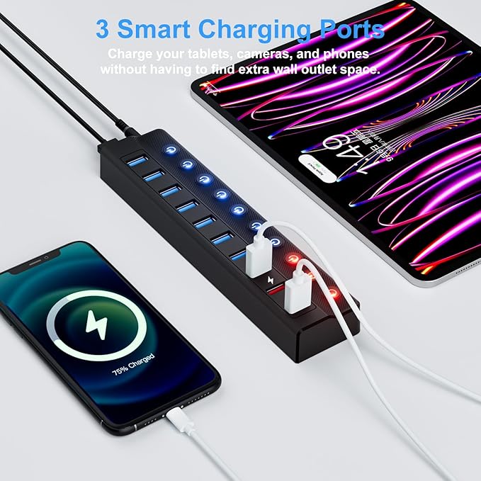 Powered USB Hub, 10-Port USB Splitter Hub - Image 4