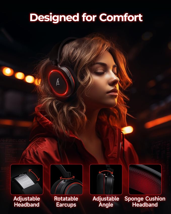 Wireless Gaming Headset， 7.1 Surround Sound， 2.4Ghz USB Gaming Headphones - Image 6
