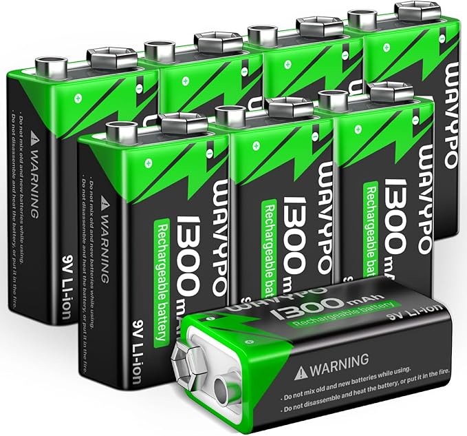 Rechargeable 9V Batteries, 1300mAh 9 Volt Lithium-ion Batteries Long Lasting 9V by WAVYPO
