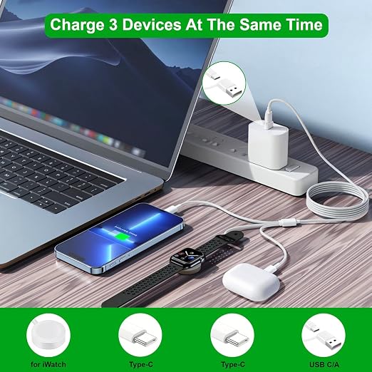 Upgraded 3 in 2 USB C Cable for Apple Watch Charger Travel USBC Multi Fast - Image 2