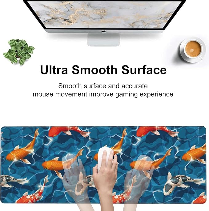 Koi Carps Desk Mat, Large Swimming Koi Fish Gaming Keyboard Mouse Pad, Non-Slip - Image 5