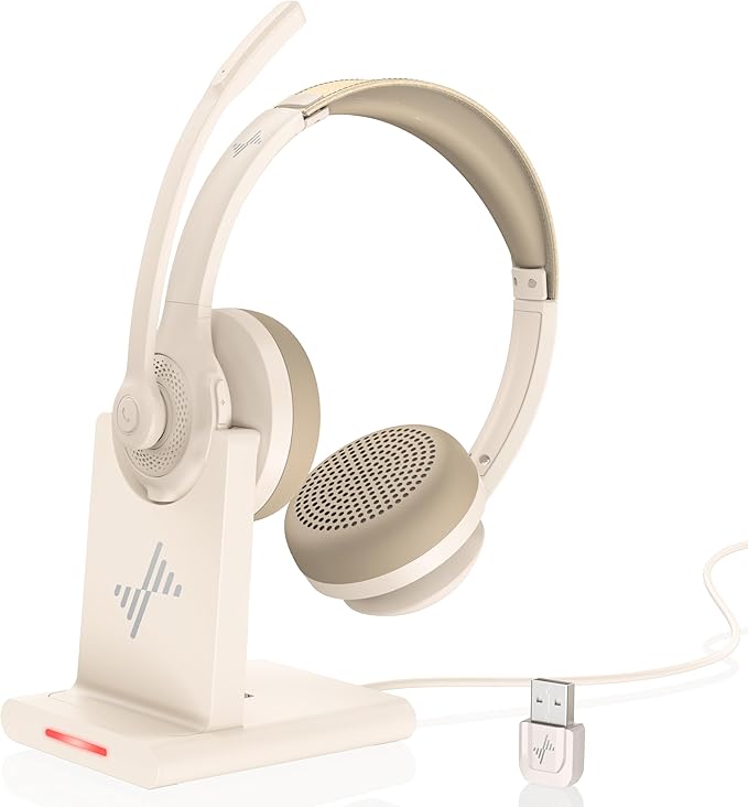 Wireless Headset with AI Noise Cancelling Microphone Bluetooth Headset by JIAMQISHI