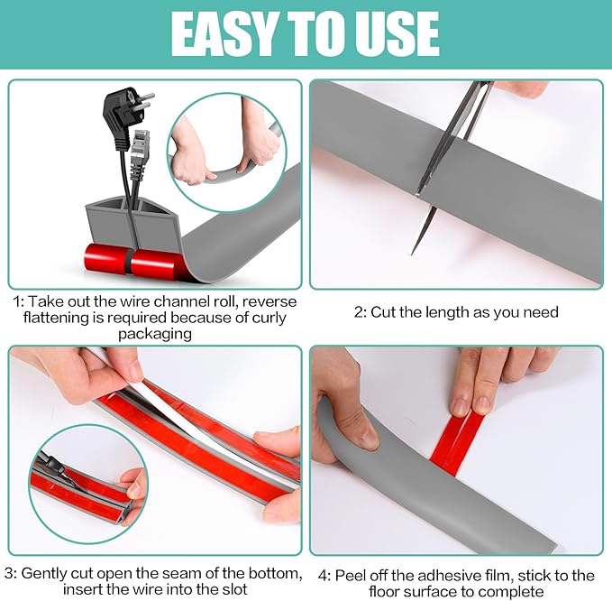Floor Cord Cover Cavity 0.8"x0.37" Self Adhesive Cord Hider, 10FT Low Profile - Image 8