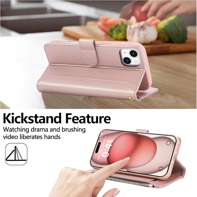 Compatible with iPhone 15 Wallet Phone Case-PU Leather Magnetic Flip Cover with - Image 3