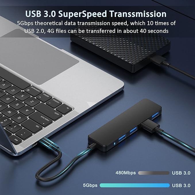 USB 3.0 Hub, VIENON 4-Port USB Hub USB Splitter USB Expander - Image 3