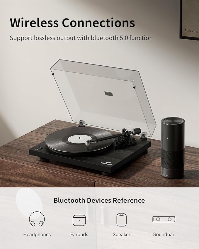 ANGELS HORN High Fidelity Vinyl Record Player, 2 Speed Belt Drive, Built-in - Image 4
