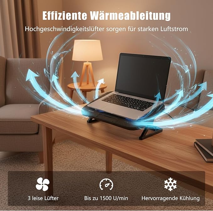 Laptop Cooling Pad with 3 Quiet Fans, 5-Level Height Adjustable Ergonomic Stand - Image 2