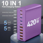 420W USB C Charger Block, 10-Port Charging Station GaN Fast Charging Type C & - Image 2