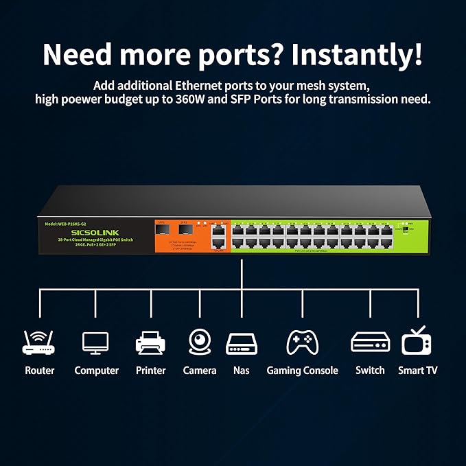 24 Port Gigabit POE+ Switch, Easy Smart Cloud Managed Swtich, 24*POE+ RJ45 - Image 8