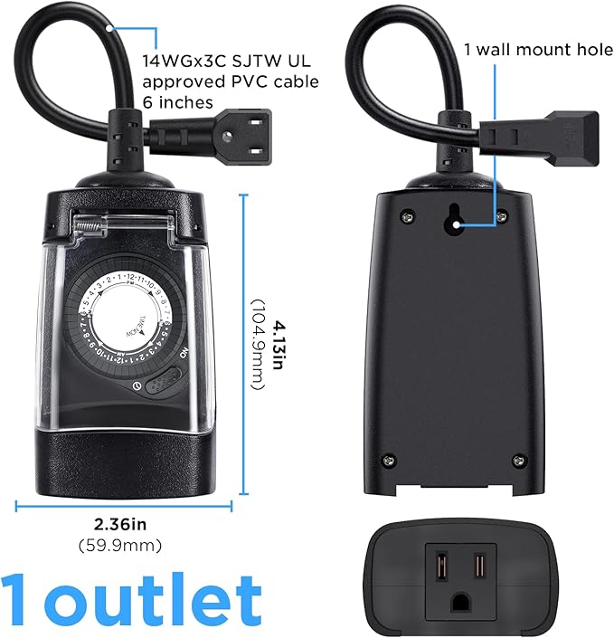 G-ELEK Outdoor Timer Outlet Waterproof, 24 Hour Outdoor Light Timer, Timers - Image 6