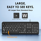 Large Print Computer Keyboard, Wired USB Full Size Quiet Keyboard - Image 3