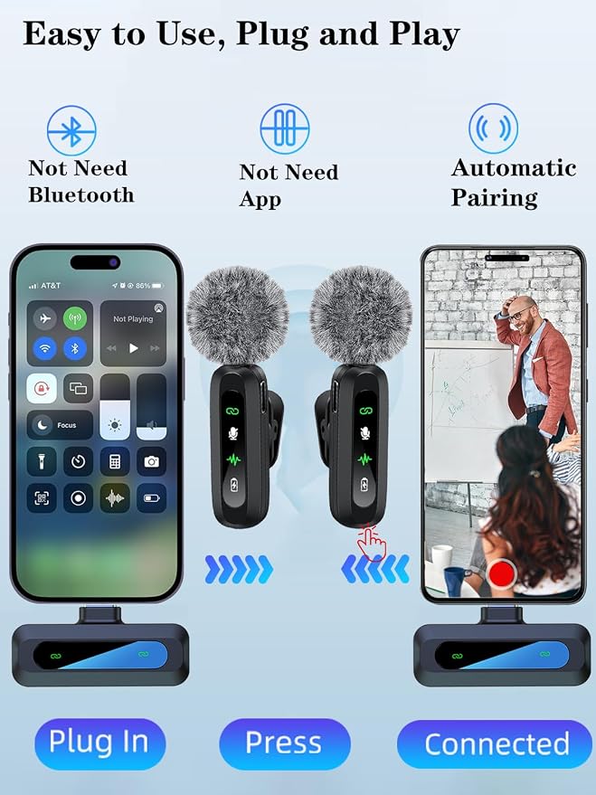 Wireless Lavalier Microphone for iPhone Android Plug-Play, 2 Pack Mini - Image 3