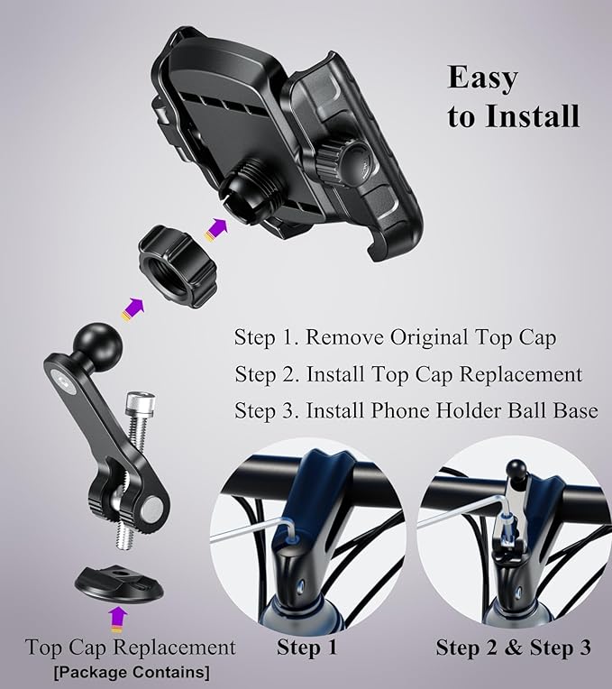 BRCOVAN Bike Fork Stem Phone Mount Holder Adjustable Bicycle Headset Top Cap - Image 5