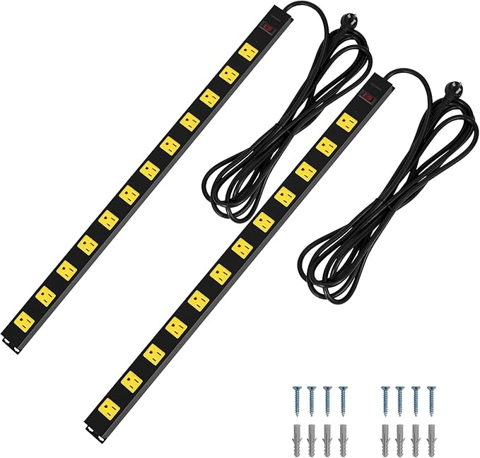 SURAIELEC 12 Outlet Long Metal Power Strip, 15FT Cord Surge Protector, Angled by SURAIELEC