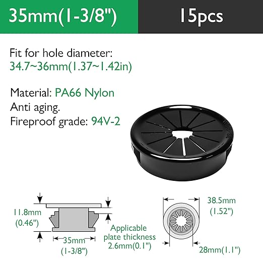 15PCS Cable Grommets, 1-3/8" Desk Hole Cover Petal Shaped Buckle Type Nylon - Image 9