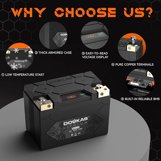 DKL14 550A LiFePO4 Motorcycle Lithium Battery, 12V 4Ah Powersports Battery - Image 8