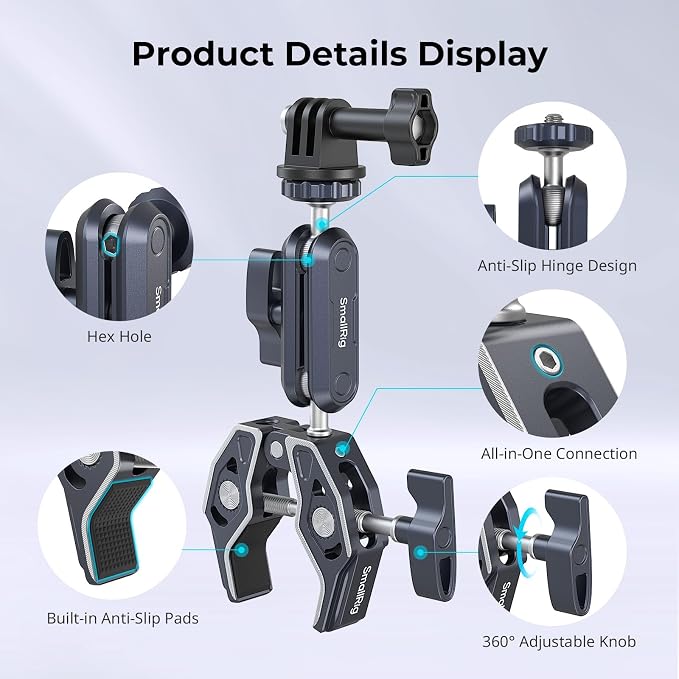 SMALLRIG Camera Mount Clamp 2-Pack, Ballhead Magic Arm - Image 4