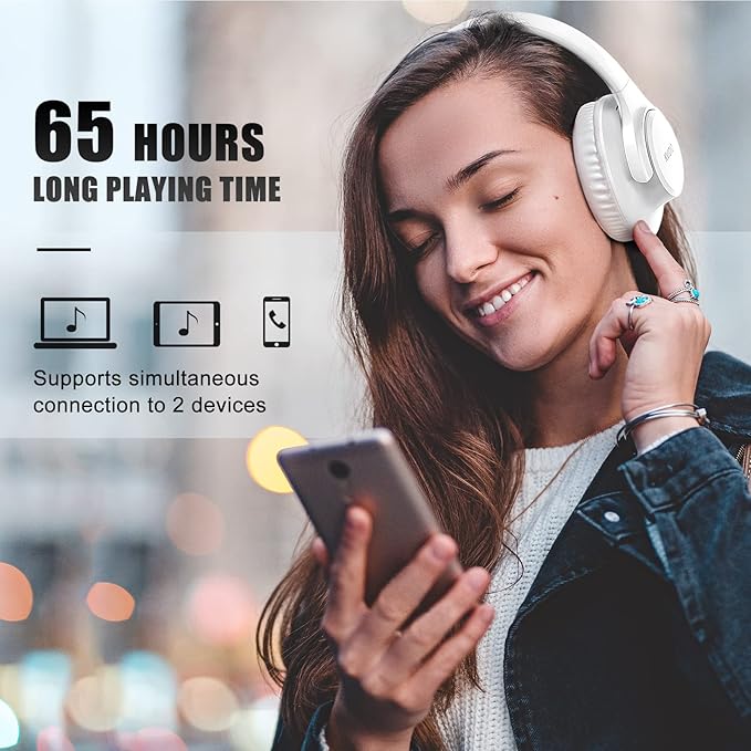 KVIDIO Bluetooth Headphones Over Ear, 65 Hours Playtime Wireless Headphones - Image 2