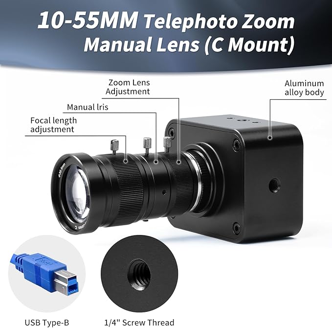 MOKOSE USB Camera 4K, USB3.0 Manual Focus Webcam - Image 4