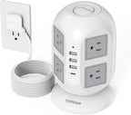 TESSAN Tower Surge Protector Power Strip 10 ft, Long Flat Extension Cord by TESSAN